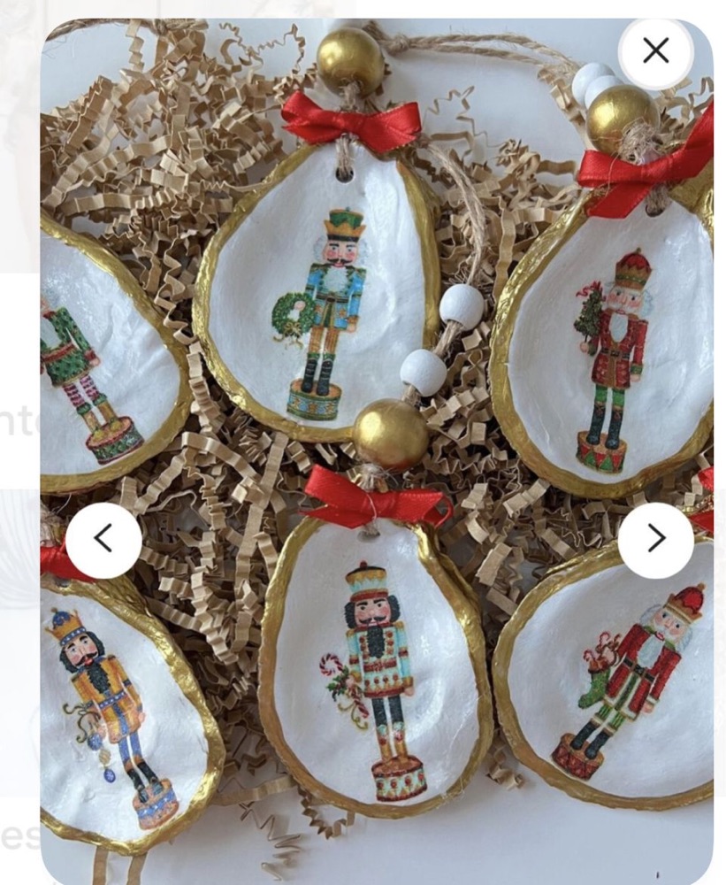 Oyster shell ornaments with gold rims